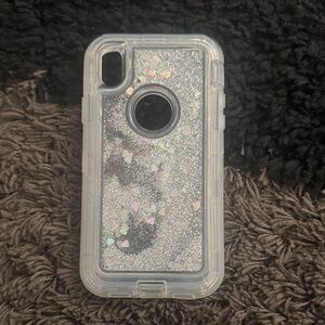 iPhone XR Moveable Sparkle Glitter Silver Phone Case